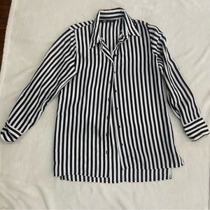 Zara small black and white striped button up shirt